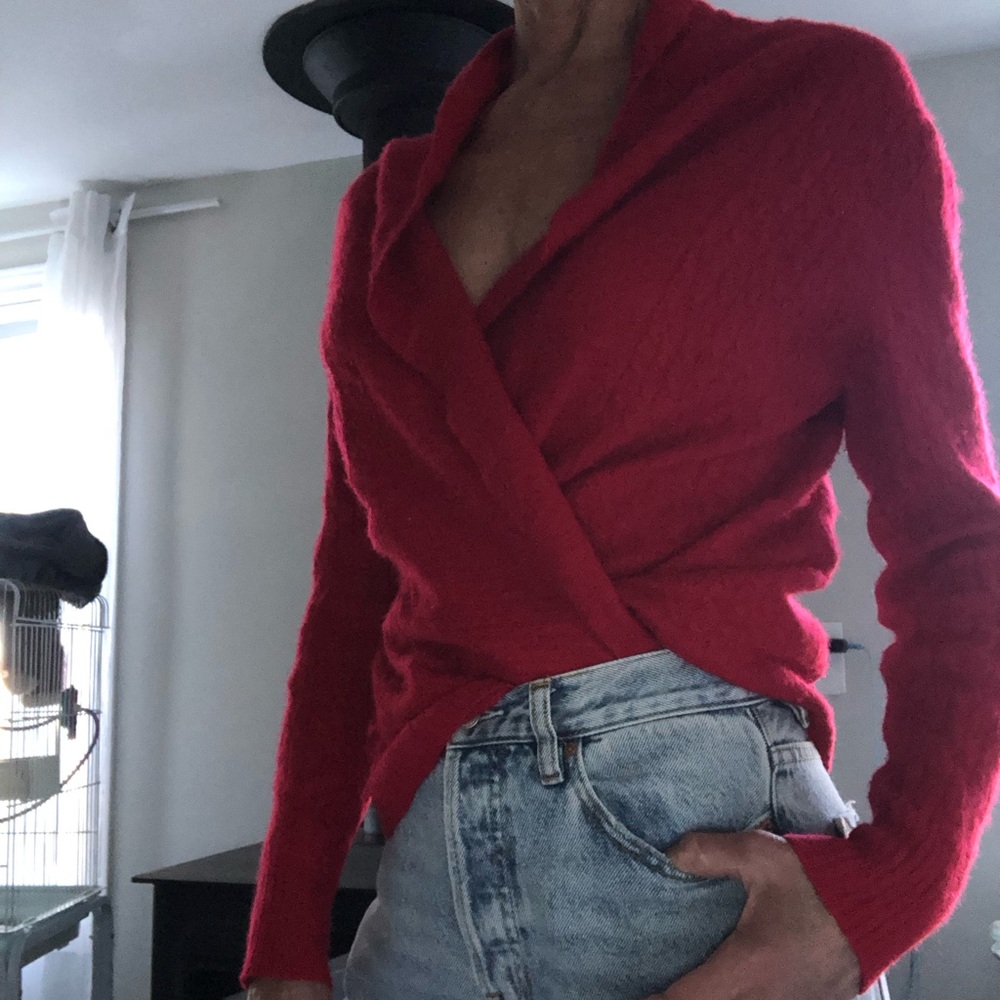 CASHMERE Red Women's Wrap Cardigan Sweater M